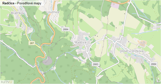 Radčice - záplavové mapy stoleté vody