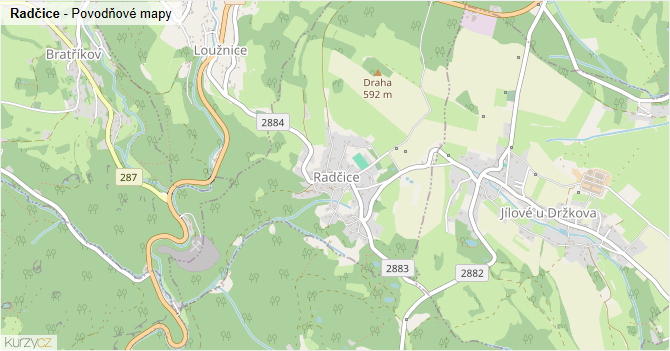 Radčice - záplavové mapy stoleté vody