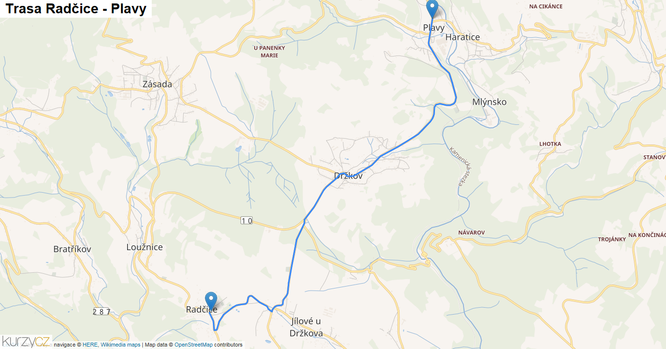 Radčice-Plavy, mapa trasy