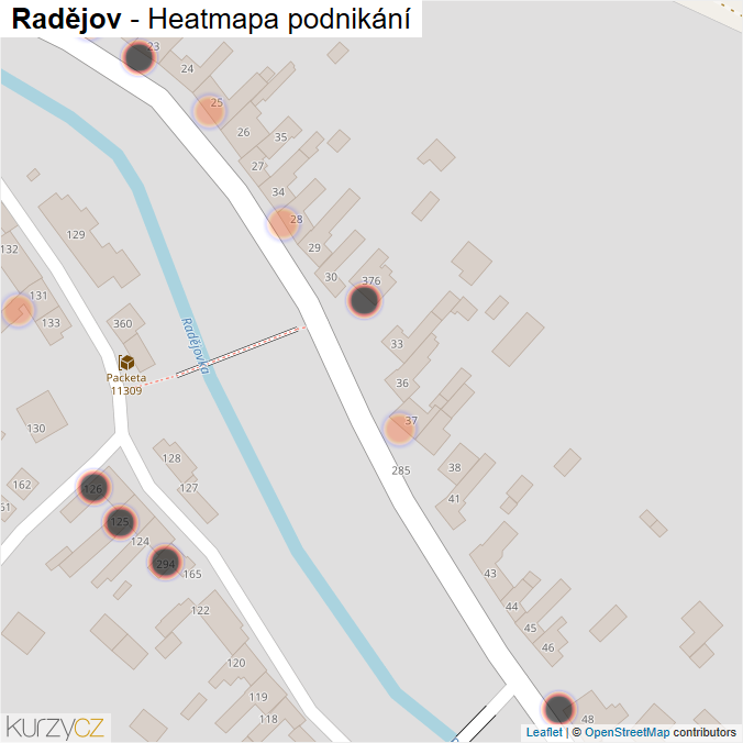 Mapa Radějov - Firmy v obci.