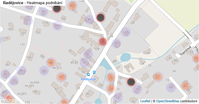 Radějovice - mapa podnikání