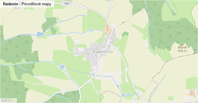 Radenín - záplavové mapy stoleté vody