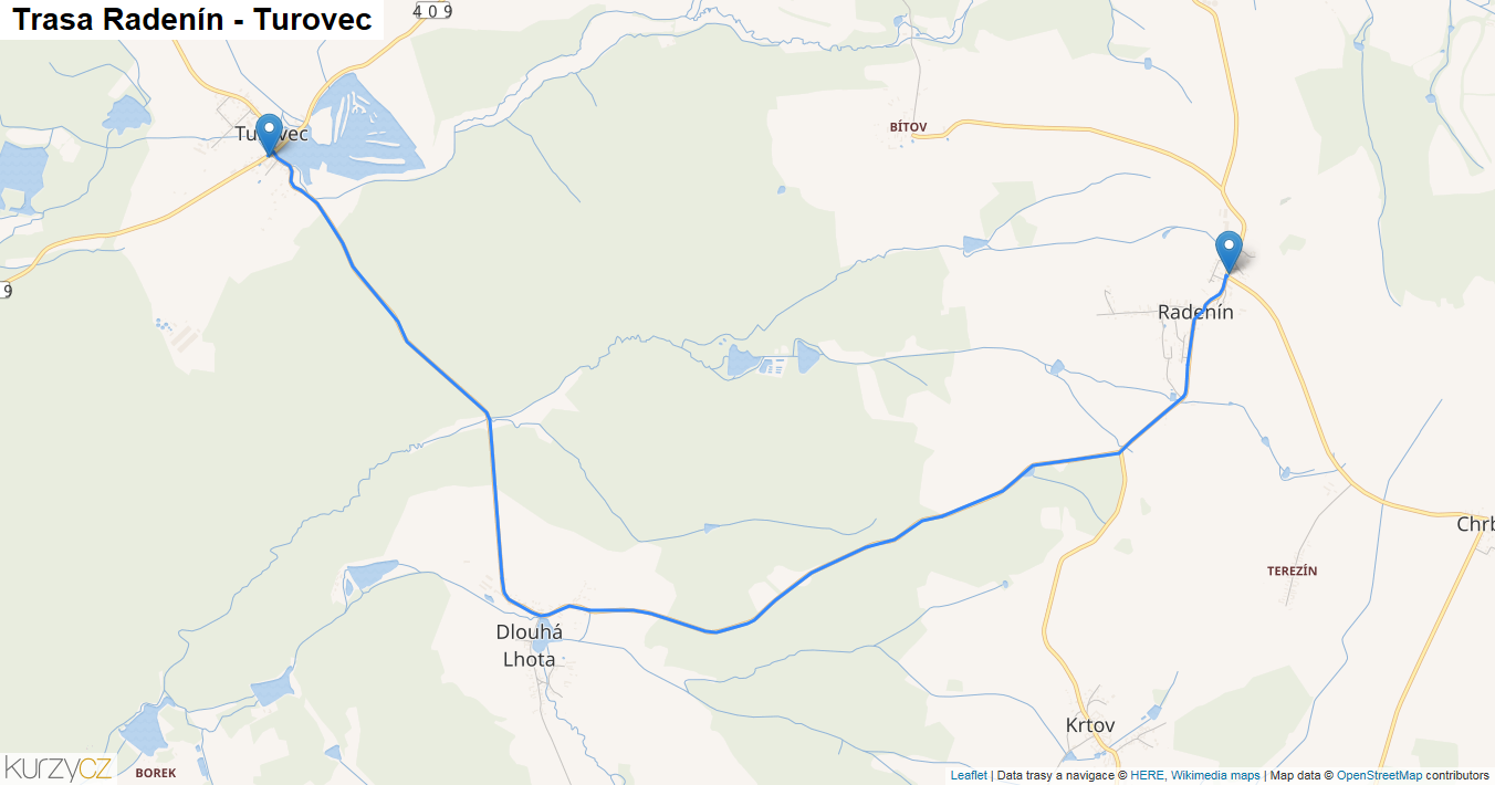 Radenín-Turovec, mapa trasy