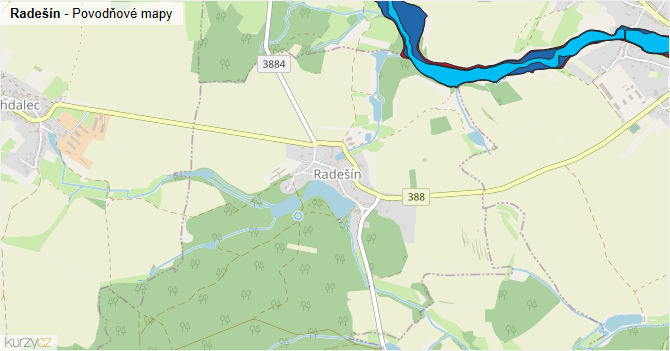 Radešín - záplavové mapy stoleté vody