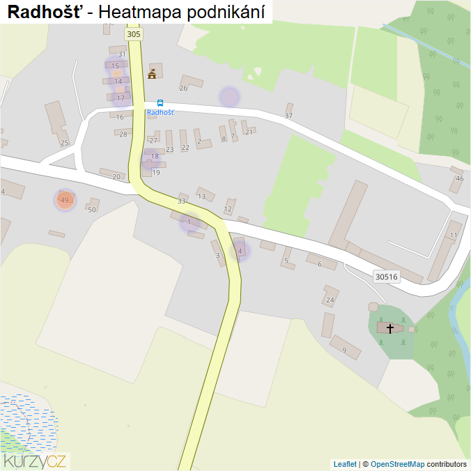 Mapa Radhošť - Firmy v části obce.