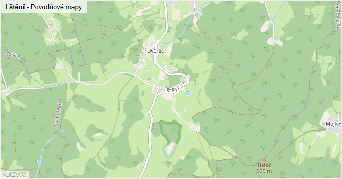 Lštění - záplavové mapy stoleté vody