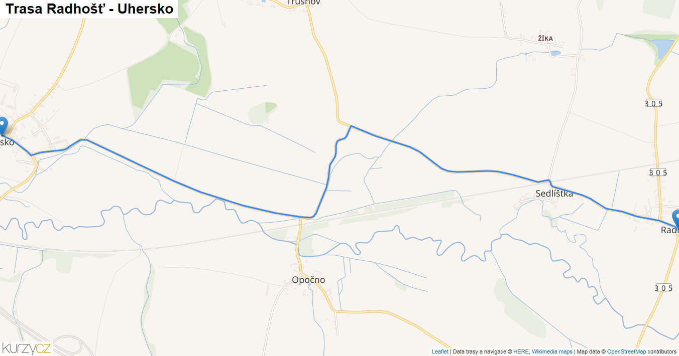 Radhošť-Uhersko, mapa trasy