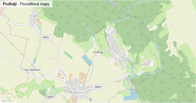 Podhájí - záplavové mapy stoleté vody