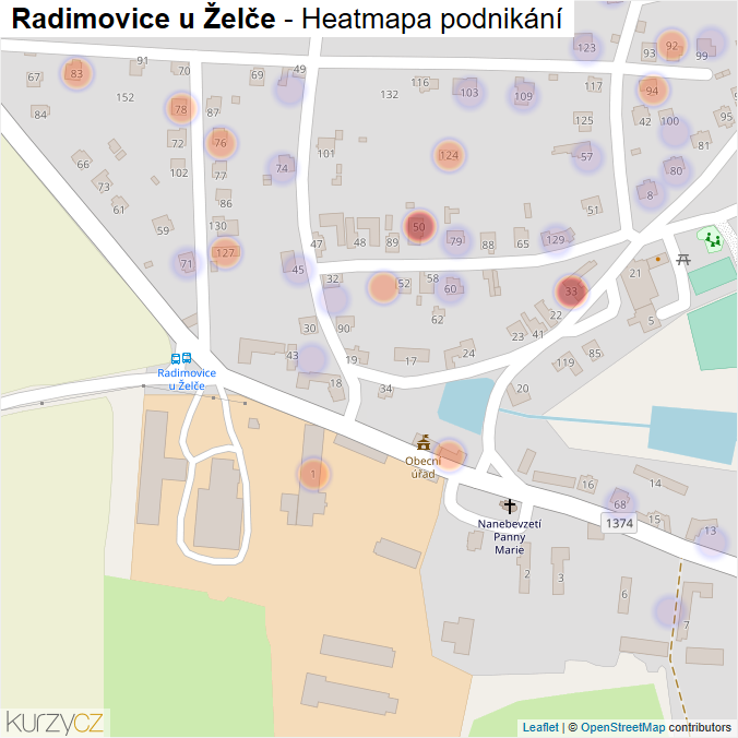 Mapa Radimovice u Želče - Firmy v části obce.