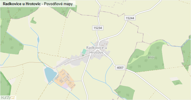 Radkovice u Hrotovic - záplavové mapy stoleté vody