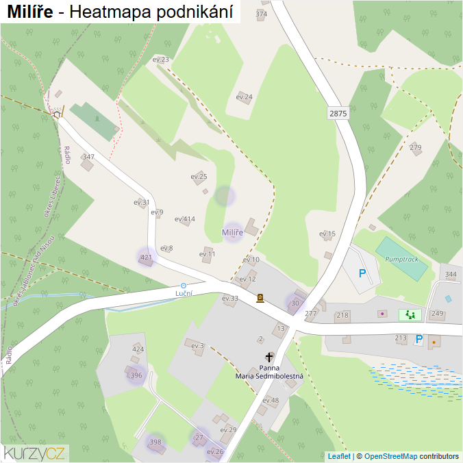 Mapa Milíře - Firmy v části obce.