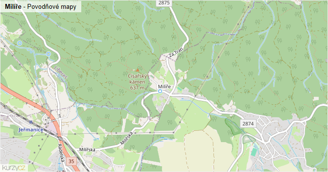 Milíře - záplavové mapy stoleté vody