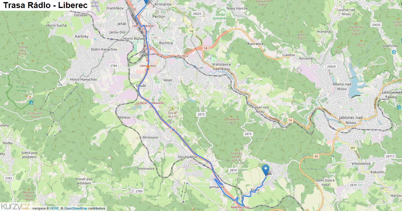 Rádlo-Liberec, mapa trasy