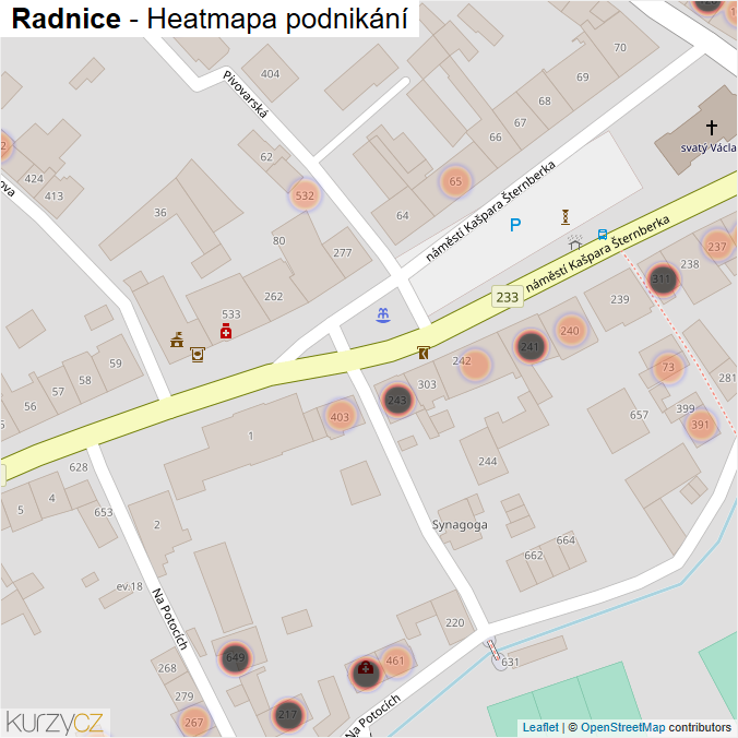 Mapa Radnice - Firmy v obci.