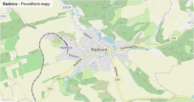 Radnice - záplavové mapy stoleté vody