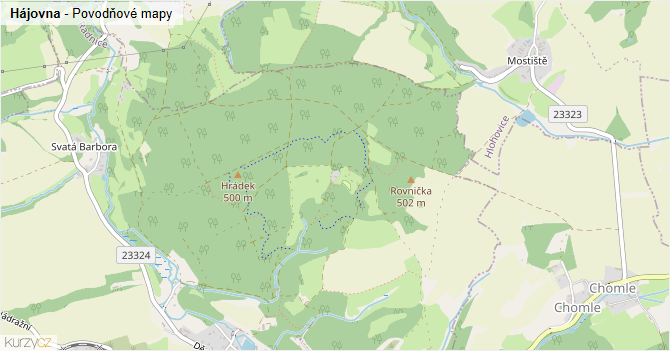 Hájovna - záplavové mapy stoleté vody