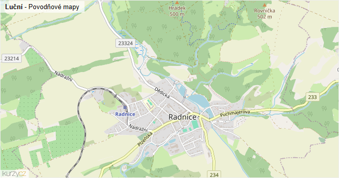 Luční - záplavové mapy stoleté vody