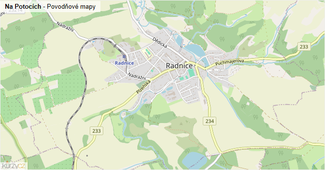 Na Potocích - záplavové mapy stoleté vody
