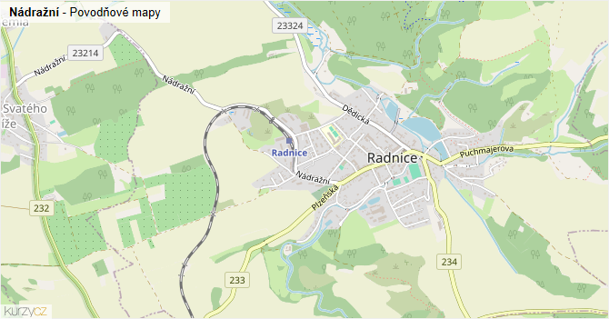 Nádražní - záplavové mapy stoleté vody
