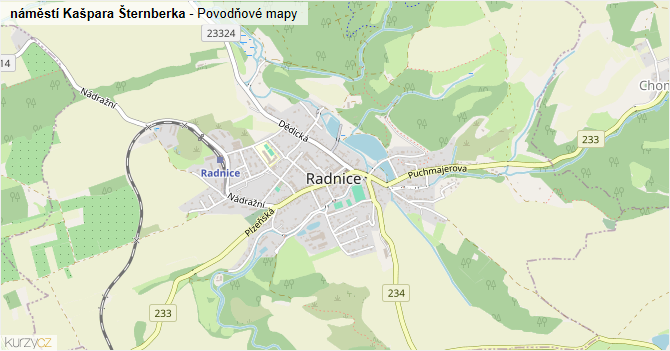 náměstí Kašpara Šternberka - záplavové mapy stoleté vody