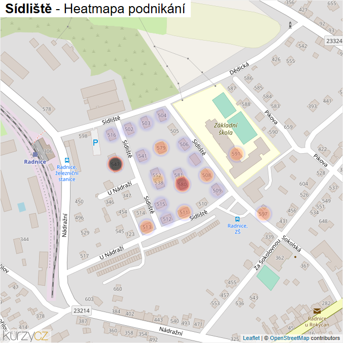 Mapa Sídliště - Firmy v ulici.