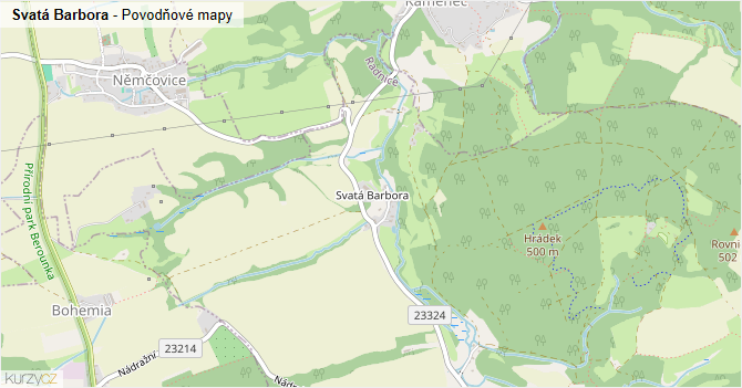 Svatá Barbora - záplavové mapy stoleté vody