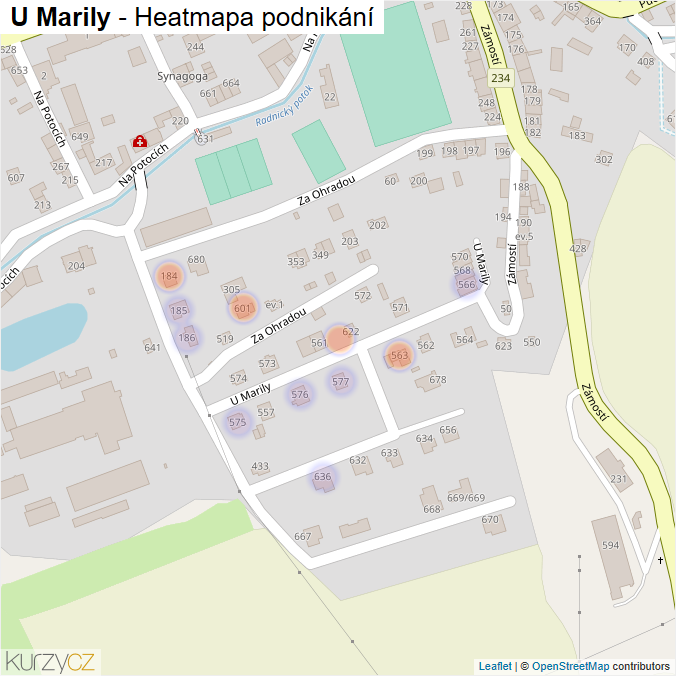 Mapa U Marily - Firmy v ulici.