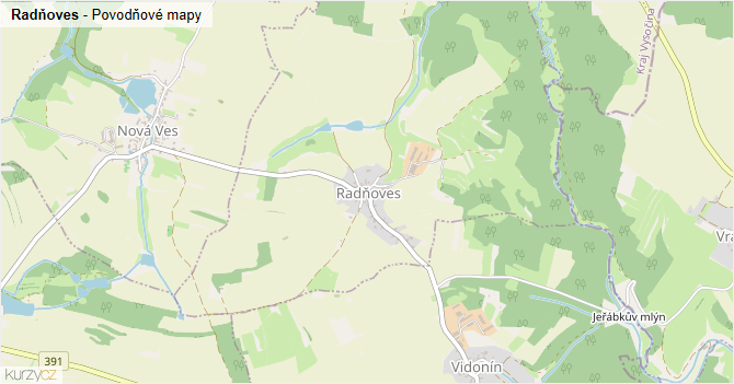 Radňoves - záplavové mapy stoleté vody