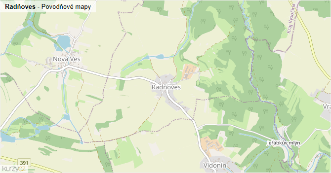 Radňoves - záplavové mapy stoleté vody