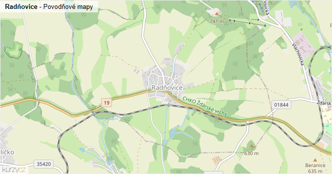 Radňovice - záplavové mapy stoleté vody