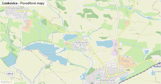 Leskovice - záplavové mapy stoleté vody