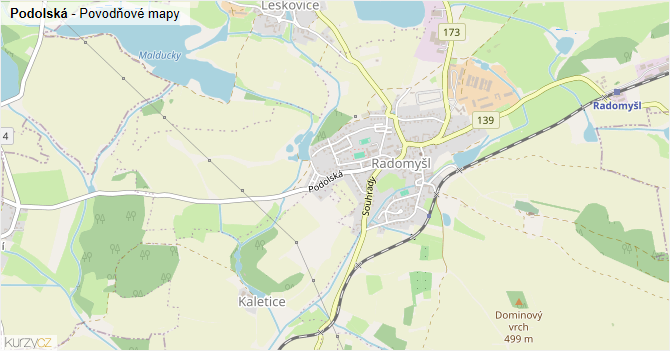 Podolská - záplavové mapy stoleté vody