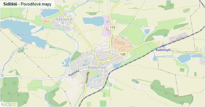 Sídliště - záplavové mapy stoleté vody