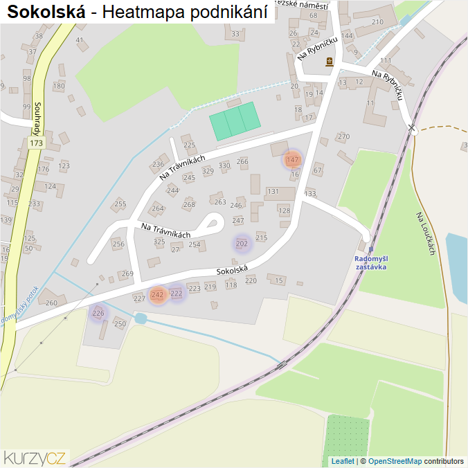 Mapa Sokolská - Firmy v ulici.