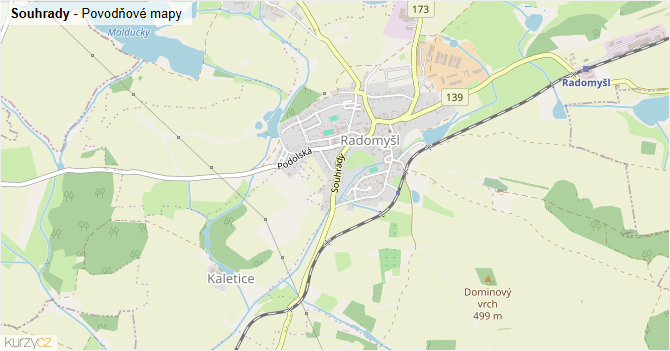 Souhrady - záplavové mapy stoleté vody