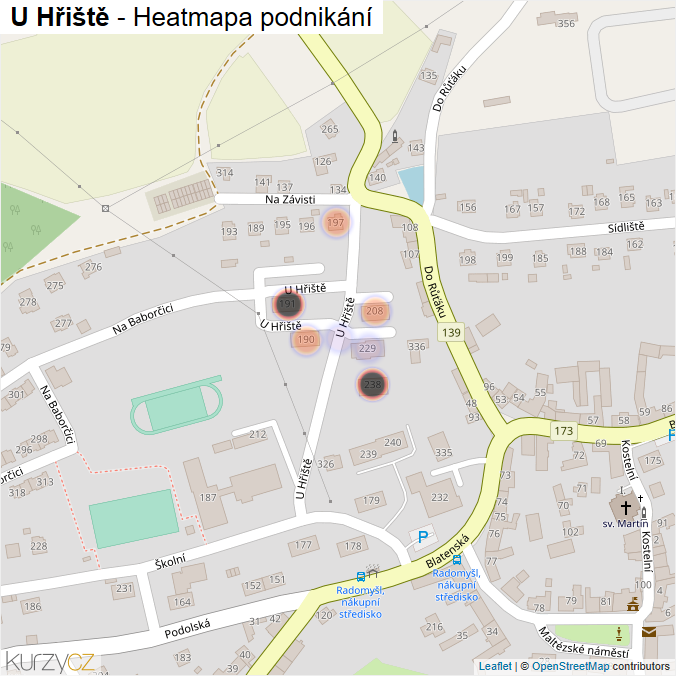 Mapa U Hřiště - Firmy v ulici.