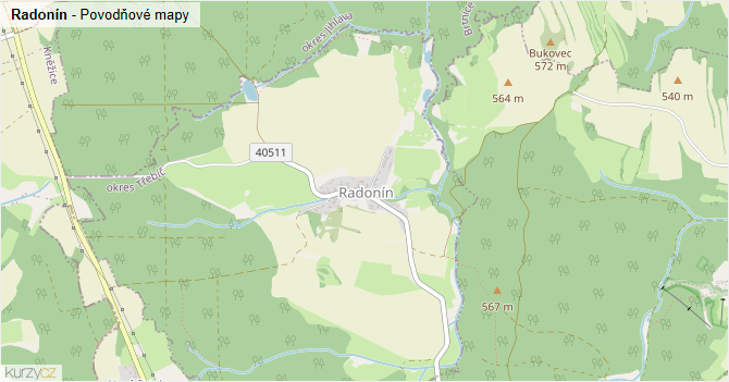 Radonín - záplavové mapy stoleté vody