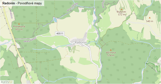 Radonín - záplavové mapy stoleté vody