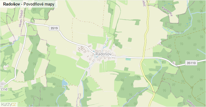 Radošov - záplavové mapy stoleté vody