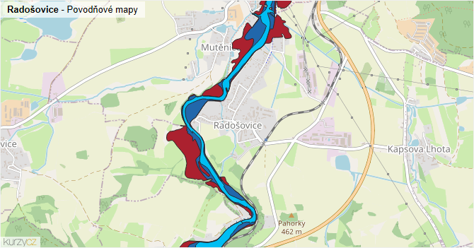 Radošovice - záplavové mapy stoleté vody