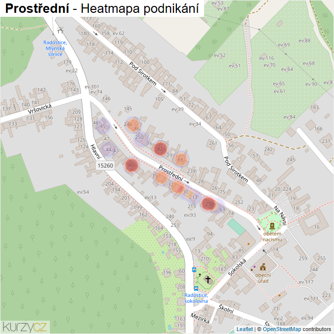 Mapa Prostřední - Firmy v ulici.