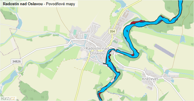 Radostín nad Oslavou - záplavové mapy stoleté vody