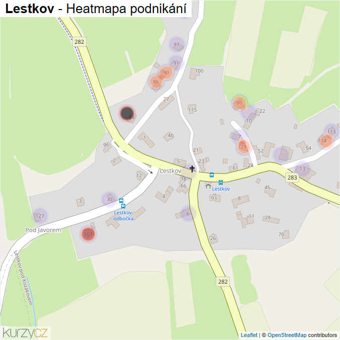 Mapa Lestkov - Firmy v části obce.