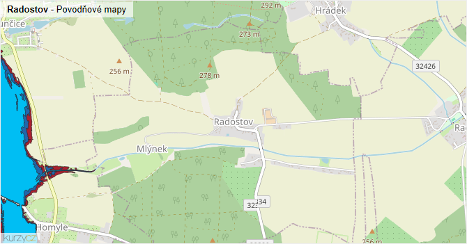 Radostov - záplavové mapy stoleté vody