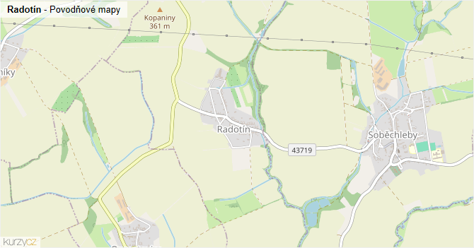 Radotín - záplavové mapy stoleté vody