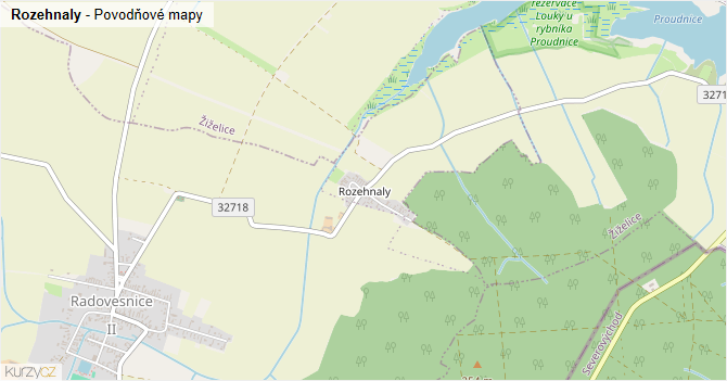 Rozehnaly - záplavové mapy stoleté vody