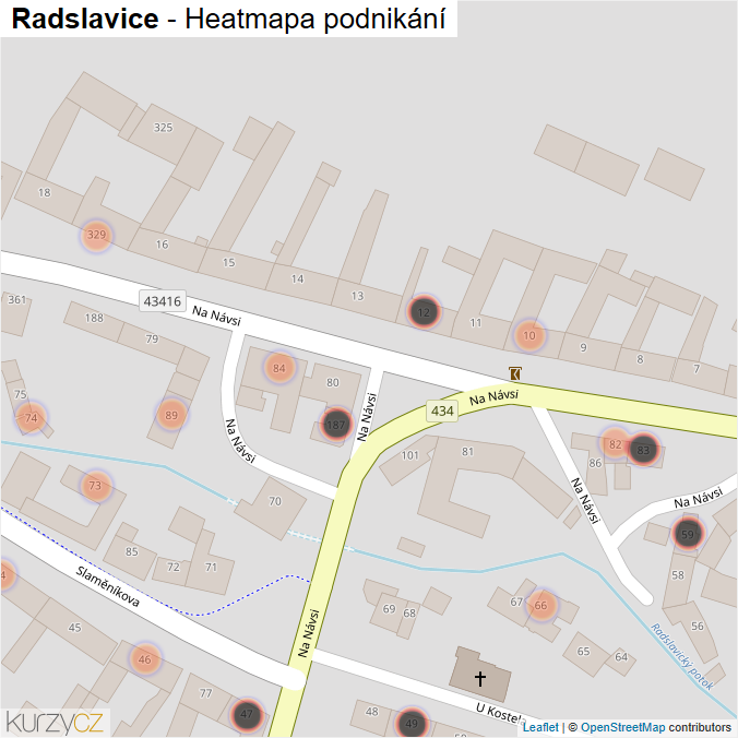 Mapa Radslavice - Firmy v obci.