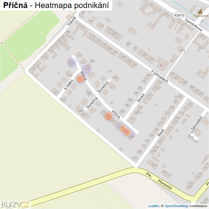 Mapa Příčná - Firmy v ulici.
