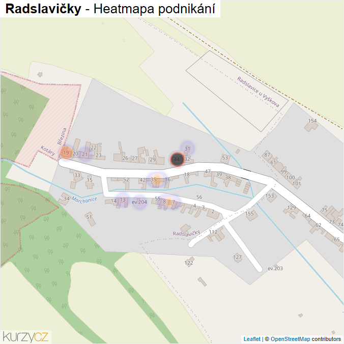 Mapa Radslavičky - Firmy v části obce.