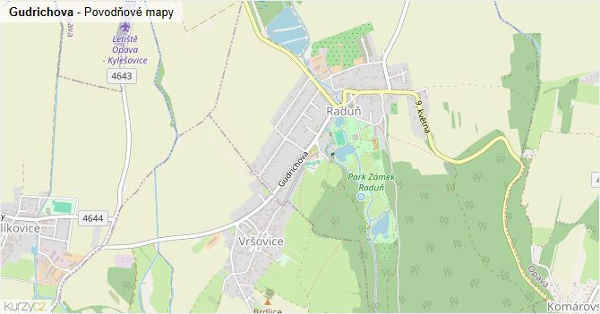 Gudrichova - záplavové mapy stoleté vody